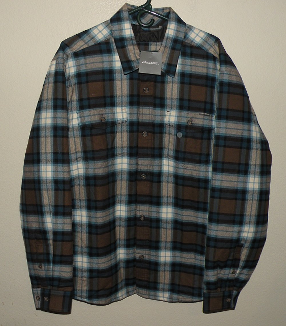 Eddie Bauer Mens XL Flannel Quilted Insulated Jacket Shacket Brwn/Blue Plaid NWT